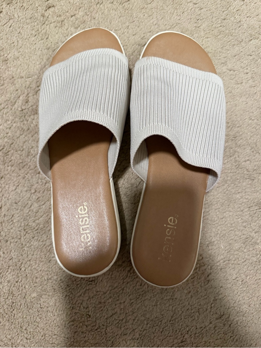 Kensie Cream Knit Slide Mules with Tan Footbed